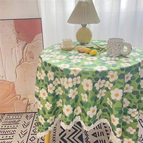 MA 빈티지 플라워 레이스 테이블보, 그린플라워, 60 x 90 cm