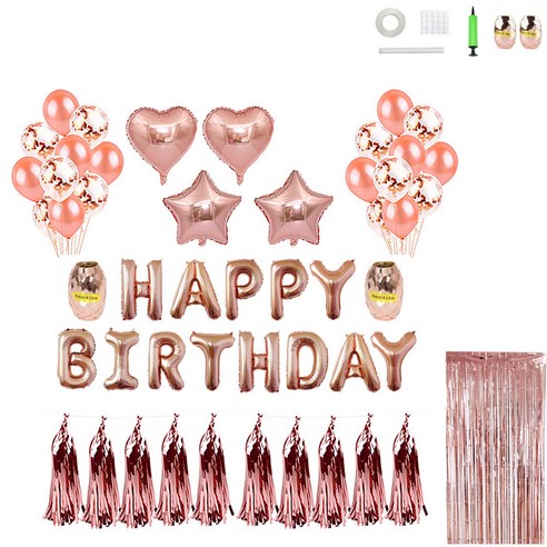 미니띠네 생일 축하 꽃술 가랜드 로즈골드 하트스타 파티세트, 혼합색상, 1개