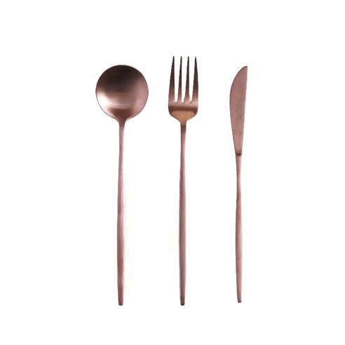 마리포사 커트러리 디저트 3종 세트, 로즈골드, 스푼 + 포크 + 나이프