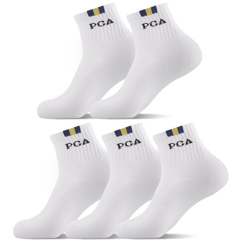 PGA 남성용 스포츠 쿠션 중목 양말 5족 세트 PGAM-44, 화이트 + 옐로우