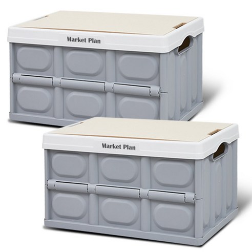 마켓플랜 우드상판 폴딩박스 56L, 그레이, 2개