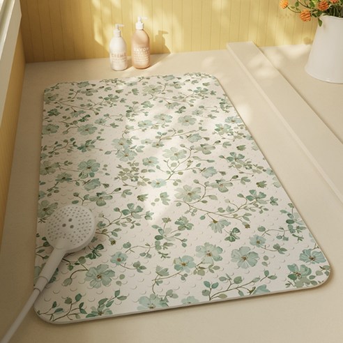 데이소이 심플 디자인 흡착 욕실 욕조 매트 70 x 40 cm, 18 우아한 블루 플라워, 1개