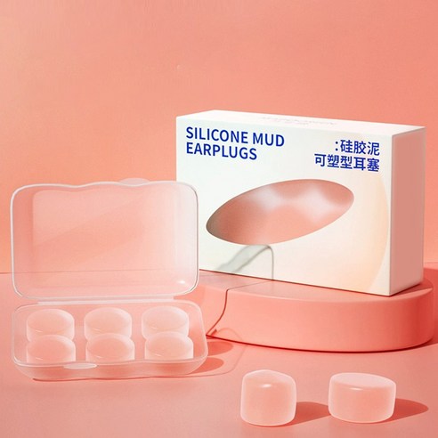 비슬립 실리콘 소음방지 이어플러그 핑크, 3개, 6개입