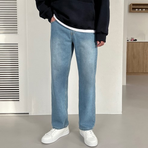 남성용 로댄티 와이드 밴딩 데님 팬츠