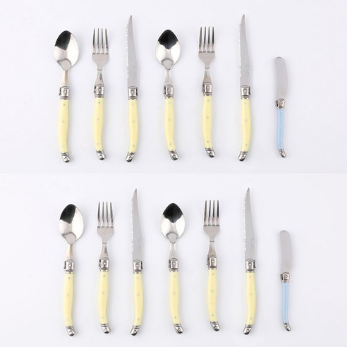 리옹라귀올 양식 커트러리 4인 14p 세트, 레몬(디너스푼, 디너포크, 나이프), 스카이블루(버터나이프), 디너스푼 4p + 디너포크 4p + 나이프 4p + 버터나이프 2p