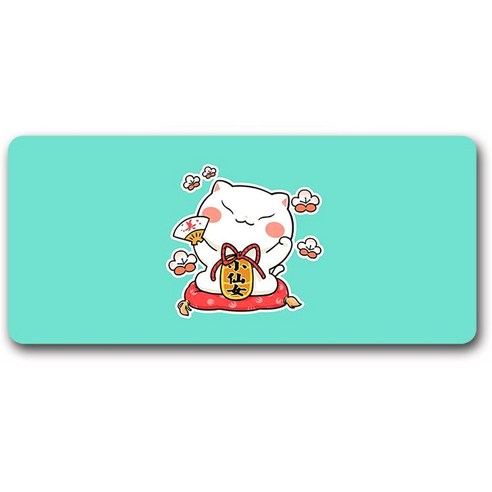 알럽컴 럭키 큐티 고양이 마우스 장패드 300 x 800 x 3 mm, 아쿠아, 1개