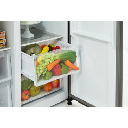 캐리어 클라윈드 피트인 양문형 냉장고, 대용량 보관 용량, 2도어 2개의 도어, 실버계열 색상