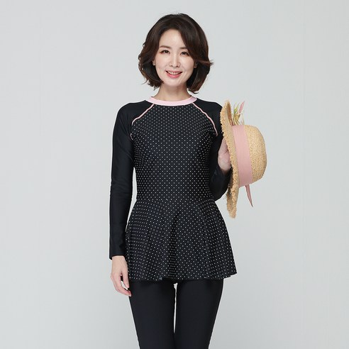 일리카이 여성용 도트 래쉬가드 긴팔 상의 + 워터 레깅스 세트