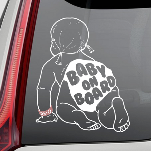 happy nappy Baby On Board 혈액형 밴드 일체형 차량용 스티커, 여아 Rh+ O, 1개
