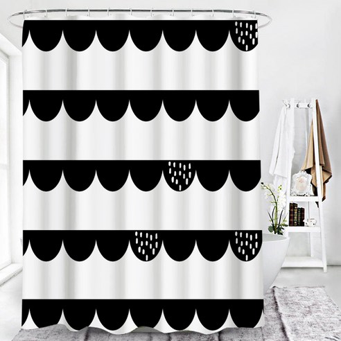 마켓에이 블랙앤화이트 패턴 샤워커튼 TYPE01 180 x 180 cm, 1개