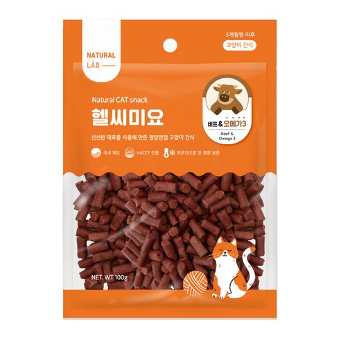 네츄럴랩 고양이 헬씨미요 간식, 혼합맛(비프/오메가3), 100g, 1개