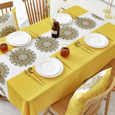 알럽홈 패밀리 스타일 스퀘어 꽃무늬 식탁보, 옐로우, 90 x 140 cm
