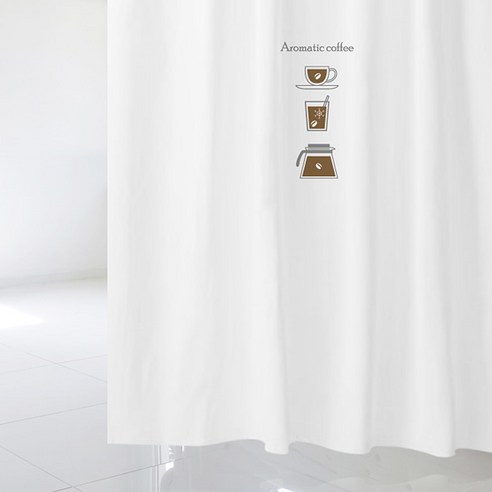 디자인수풀 커피 시리즈 샤워 커튼 + 스테인리스 고리 12p + 커튼봉 풀세트, 04