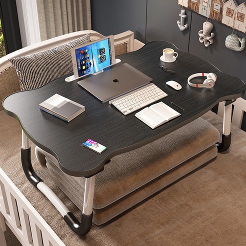 스윗조이 곰돌이 접이식 베드 테이블 태블릿 거치대 60 x 40 cm, 다크브라운