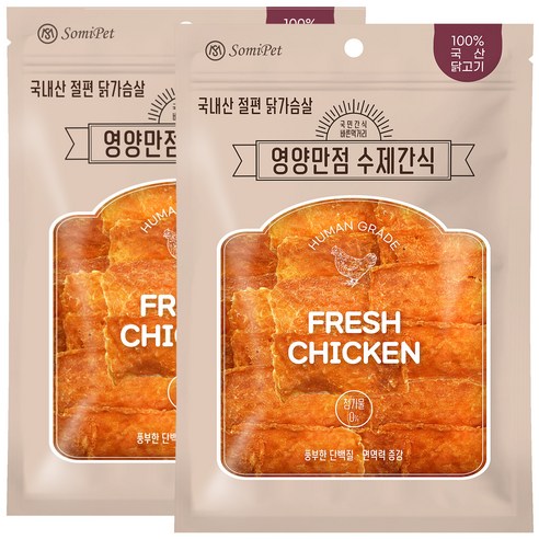 국민간식바른먹거리 강아지 영양만점 수제간식 350g, 2개, 절편 닭가슴살