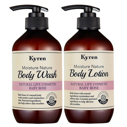 키렌 모이스처 네이처 바디워시 500ml + 바디로션 베이비로즈향 500ml, 1세트