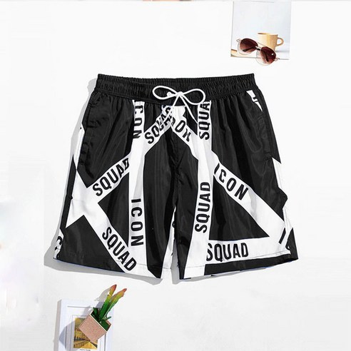 남성용 루즈핏 패션 수영 비치 팬츠, 블랙