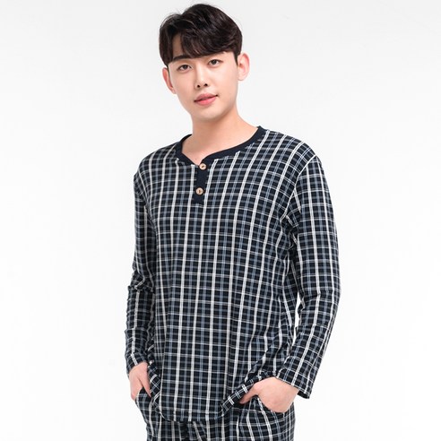 이라인 남성용 체크 보들잠옷 상하의 세트