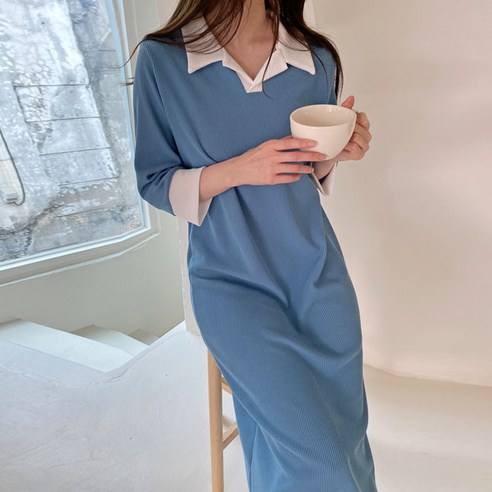 보리맘 배색 카라 여름 임부 원피스 a602