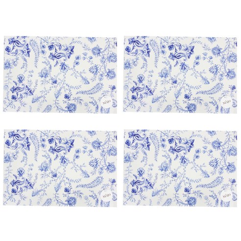 레벤쿠첸 일러스트 PVC 테이블매트 4p, 블루 플라워, 45 x 30 cm