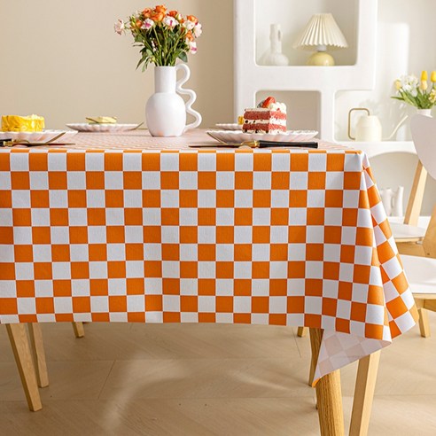 모네타 체크포인트 사각 테이블 식탁보, 오렌지, 90 x 140 cm