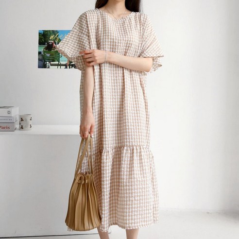 보리맘 발리 체크 빅사이즈 임산부 원피스 R998