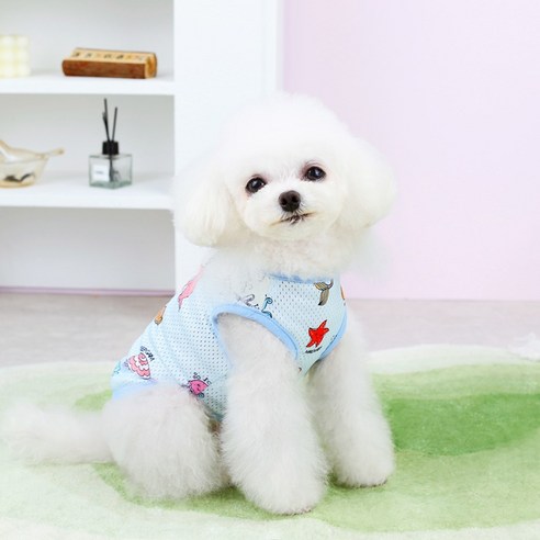 통기성 뛰어나고 세련된 나시 무늬 딩동펫 강아지 메쉬 스카프 티셔츠