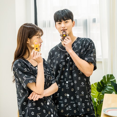 BB캐주얼 커플용 캐릭터 라운드 인견 홈웨어 잠옷 상하세트