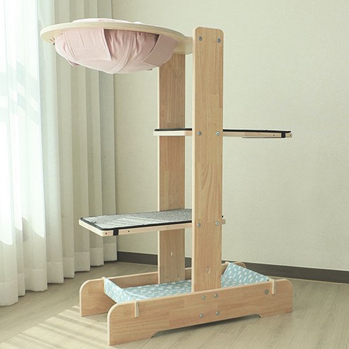 캣츠빌 고무나무 UV코팅 원목 아쭈 캣타워 H A타입, 핑크(천해먹 상단), 스카이블루(하단), 그레이(카페트), 1개