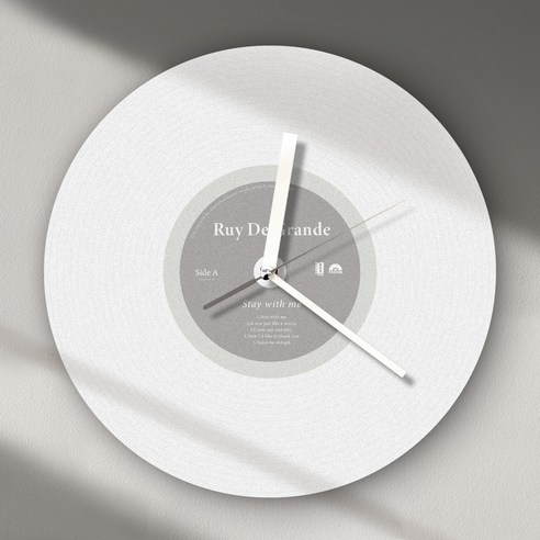 퍼니즈 레코드 무소음 원형 LP 디자인 인테리어 벽시계, 화이트그레이
