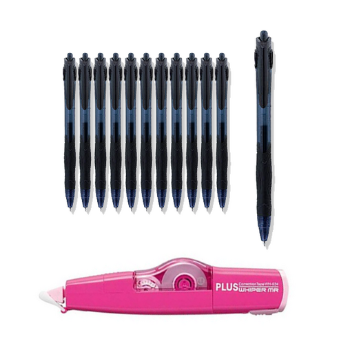 동아 겔스트림 볼펜 0.7mm 12p + 플러스 수정테이프 랜덤발송 WH-635 세트, 검정, 1세트