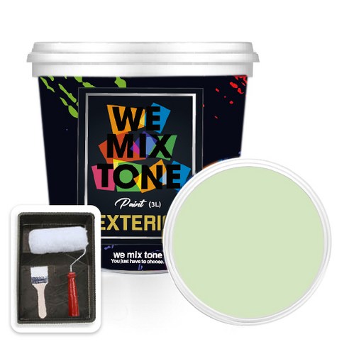 WEMIXTONE 외부용 EXTERIOR 페인트 3L + 붓 + 로울러 + 트레이 세트, WMT0455P01(페인트), 1개