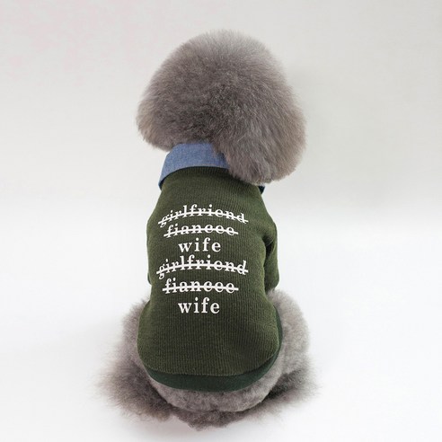 MING A 반려동물 청카라 이중레이어드 티셔츠, 카키