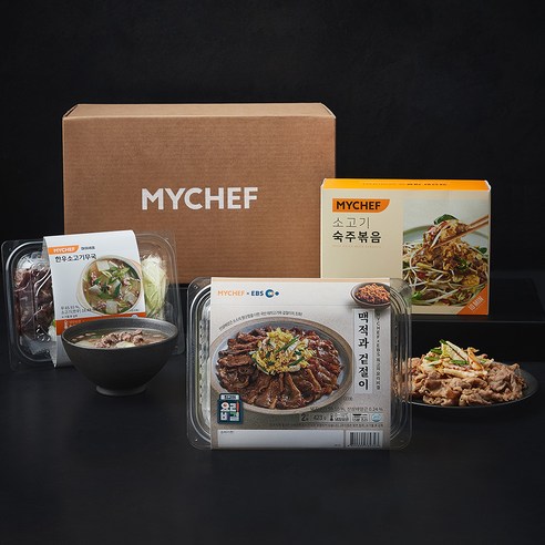 마이셰프 명절 밀키트 3종 1호 한우 소고기 무국 364g + 소고기 숙주볶음 472g + 맥적과 겉절이 423g 세트, 1세트