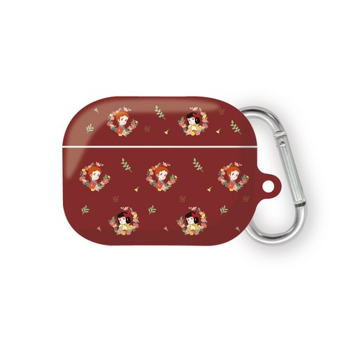빨강머리앤 플라워 시리즈 에어팟 3세대 하드케이스 + 카라비너, 패턴 버건디