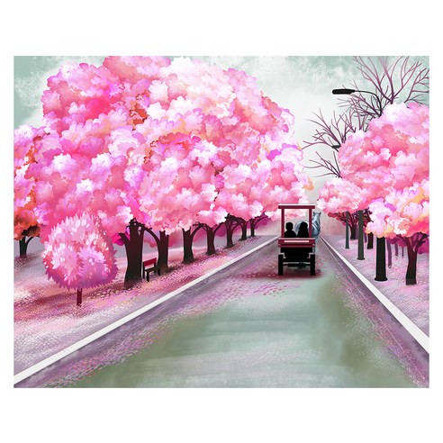케이엠엘리 일체형 캔버스 액자 3D 원형 보석십자수 키트 50 x 40 cm, 행복한 나들이, 1세트