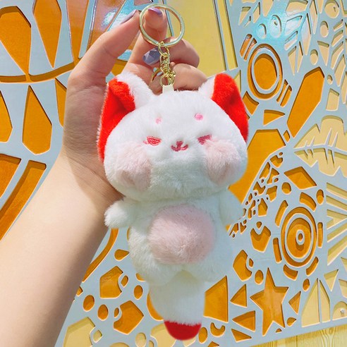 아이끌레 뽀송여우 봉제인형 키링, 화이트레드, 1개, 19cm