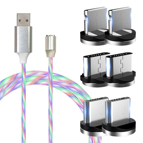 헬로리빙 LED 자석 충전케이블 + 커넥터 6p 세트, 화이트(케이블), 혼합색상(커넥터), 1세트