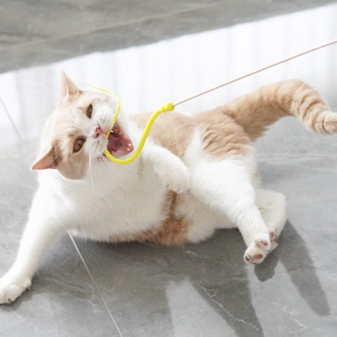 딩동펫 고양이 쥐꼬리 실리콘 낚싯대, 옐로우, 1개