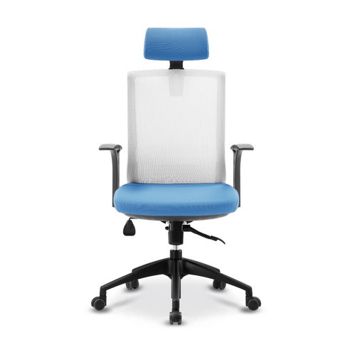 체어포커스 컴즈 블랙바디 메쉬 의자 CT800BK, 화이트 + 라이트블루