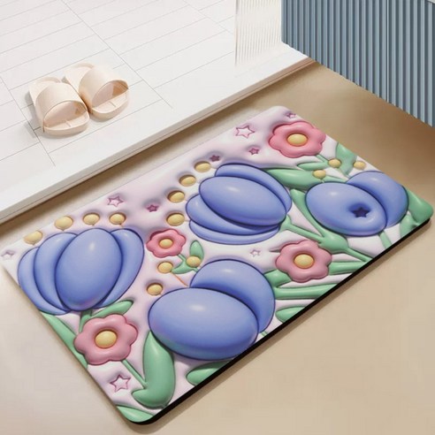 BRINCH 빨아쓰는 3D 입체 디자인 규조토 논슬립 발매트, 타입5901-21
