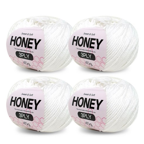 니뜨 허니 3ply 뜨개실 45g x 4p + 무료 도안 세트, 01 화이트