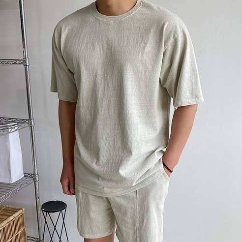 머시따 남성용 빈티지 피그먼트 오버핏 반팔티