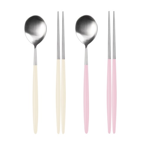 보겐 국산 노비아 네이쳐 샤틴 2인 수저세트, 바닐라, 핑크, 숟가락 2p + 젓가락 2쌍, 1세트