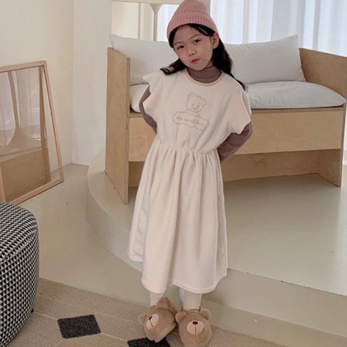 느엘 여아용 베어 날개 원피스