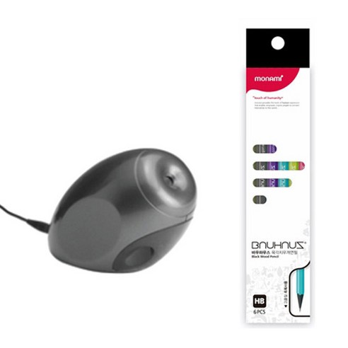 이글 USB 연필깎이 E5114B-MP + 바우 하우스 육각 지우개 연필 HB 6p, 다크그레이(연필깎이), 1세트