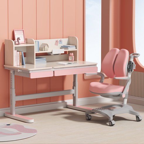 에스메라다 어린이 스마트 높이조절 책상 + 의자 세트 방문설치, 핑크