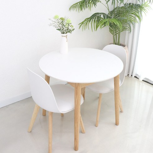 참갤러리 비브라 원형 원목 세라믹 식탁의자 세트 850 2인용 방문설치, 화이트(식탁), 화이트(의자)