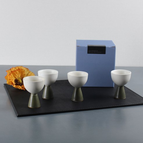 달소금 도자기 손잡이 장구술잔 50ml x 4종 실속세트, 올리브, 1세트