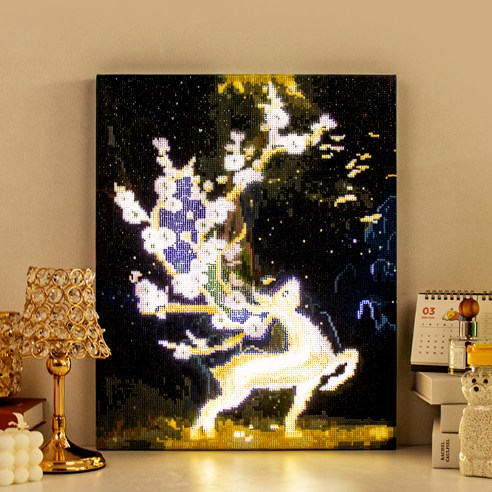 아트조이 DIY LED 캔버스형 보석십자수 40 x 50 cm, 꽃이 피어난 사슴, 1개